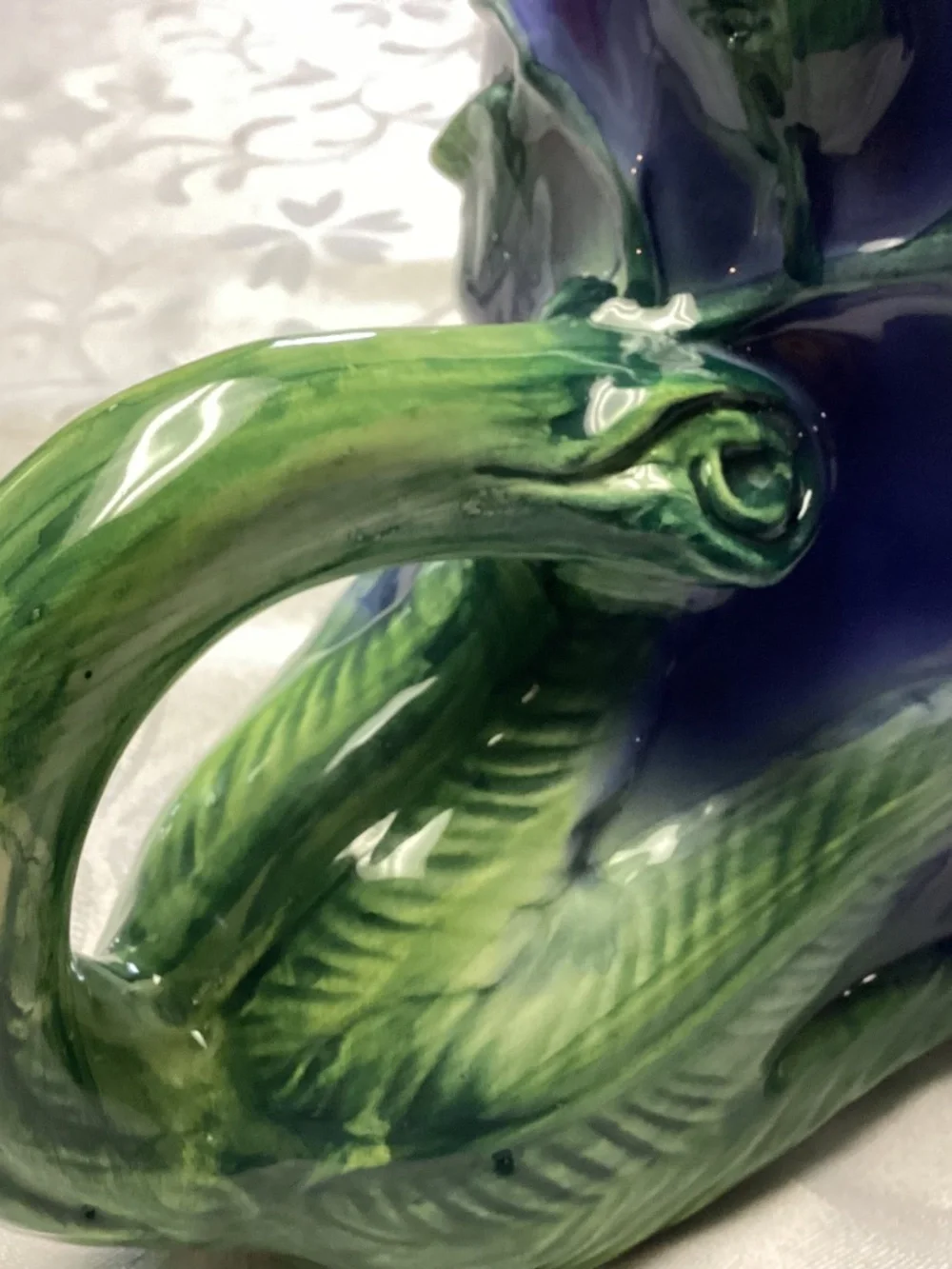 Eggplant pitcher majolica style. Fabulous item
